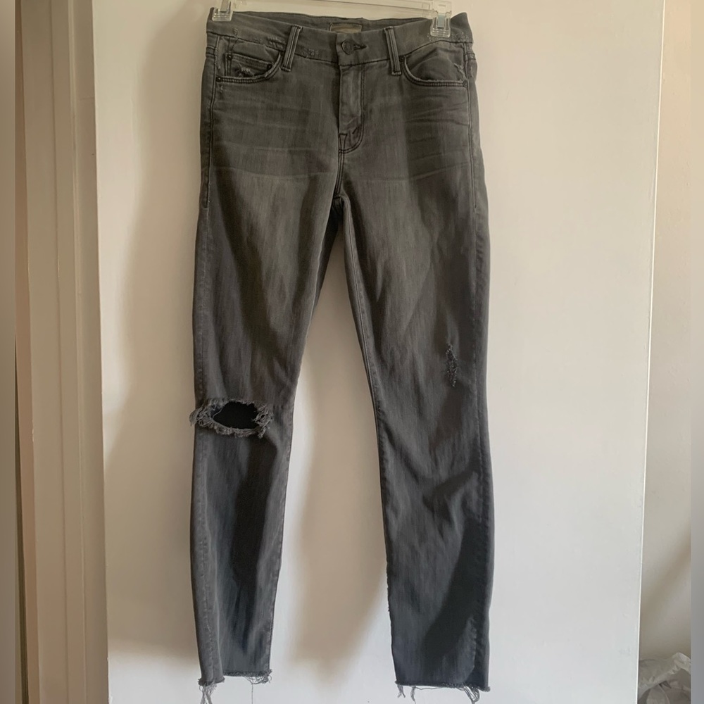 Mother Denim Gray Looker Ankle Fray in Last Chance Saloon Distressed Skinny Jean - Picture 4 of 12